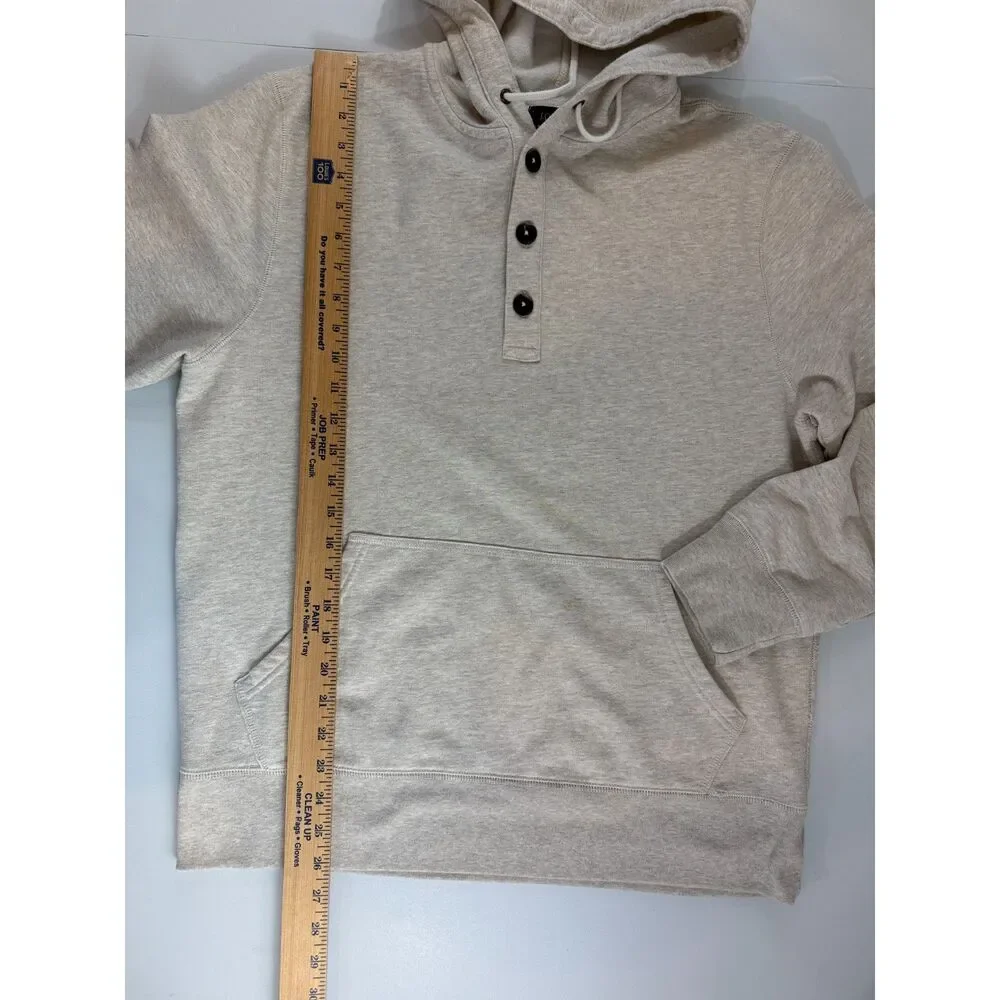J.Crew Authentic Fleece Men's Large Oatmeal Henley Hoodie Pullover